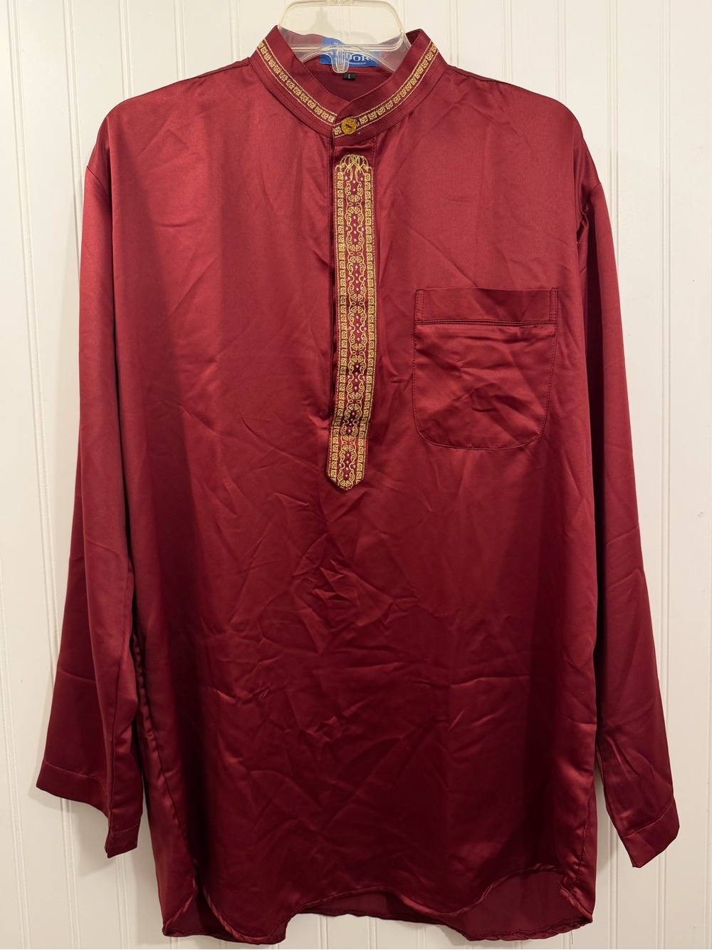 red & gold silk-like top